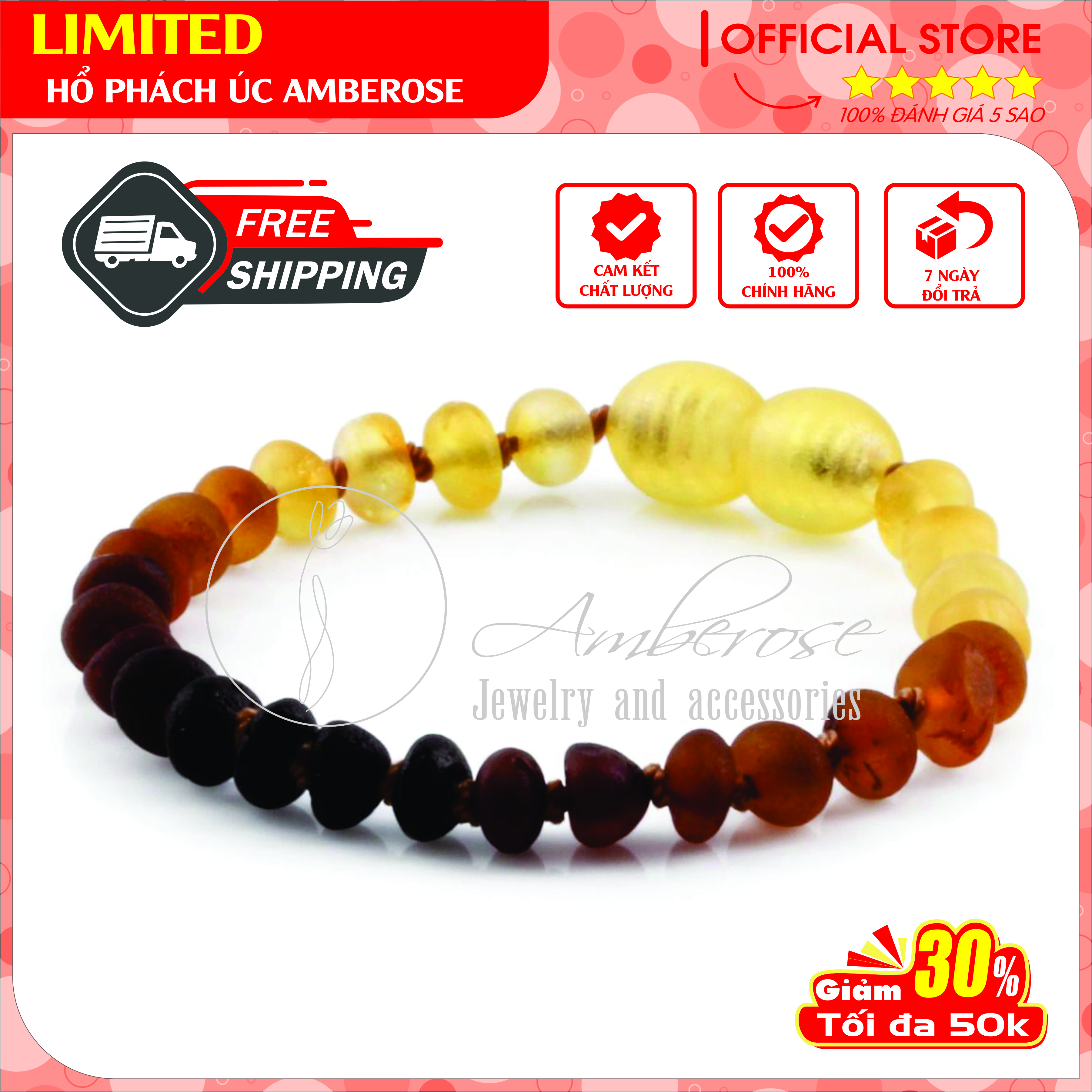 Bộ Vòng Hổ Phách Amber Úc Cho Bé 0 - 10 tuổi SABCV