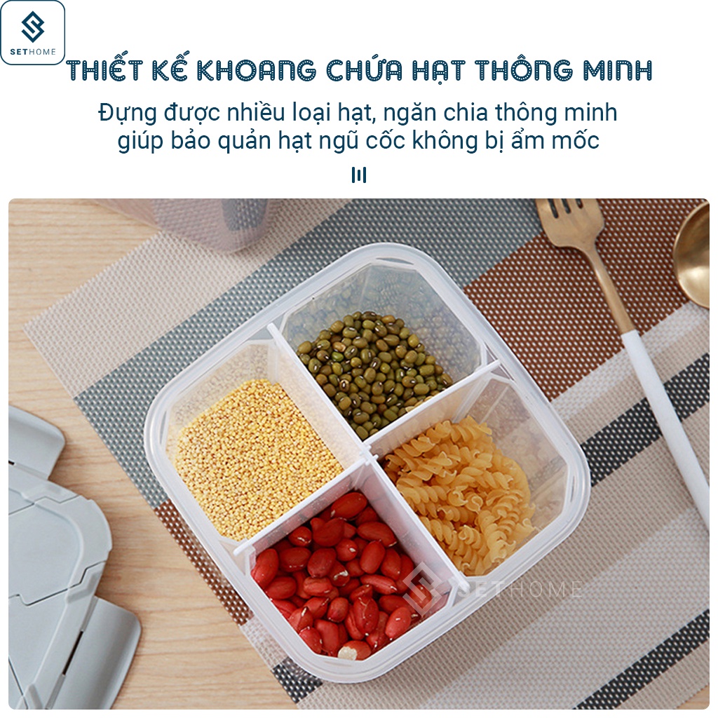 Hộp đựng hạt ngũ cốc - Hũ đựng đậu xanh, đồ khô, thực phẩm, có nắp đậy