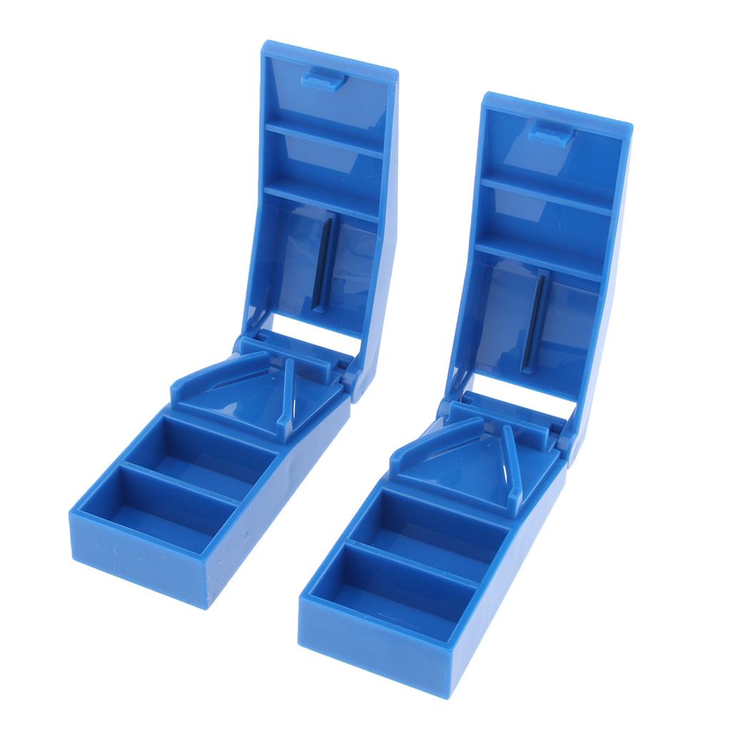 2 Miếng Di động ABS Pill Splitter Cutter Case Container Organizer