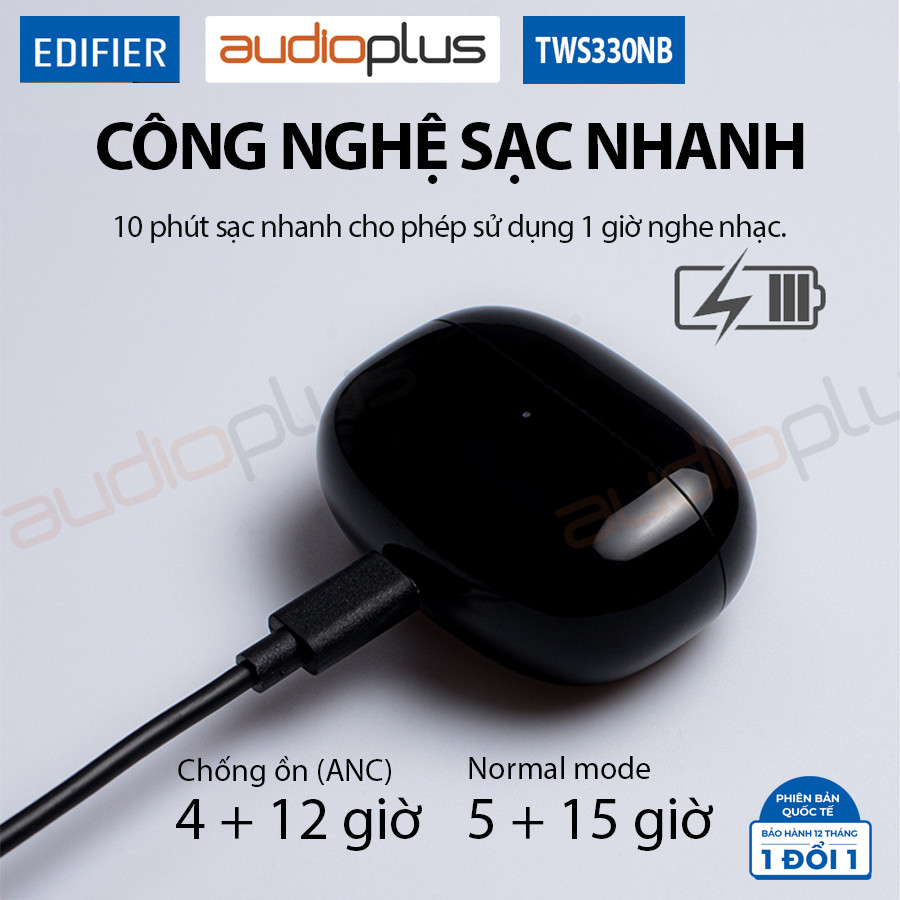 EDIFIER TWS330NB Tai nghe bluetooth chống ồn chủ động ANC - AI khử ồn đàm thoại - Game mode - Bản quốc tế - Hàng chính hãng