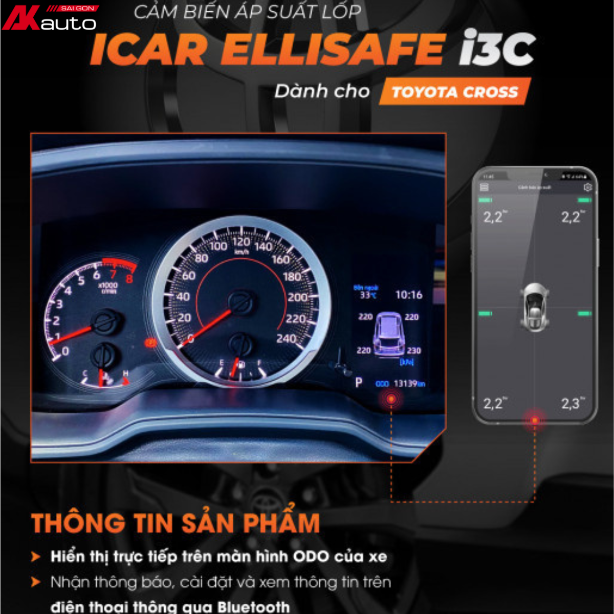 Kích Hoạt Cảm Biến Áp Suất Lốp Ô Tô Icar I3C dành cho Toyota Cross, Toyota Altis 2022+ Tích Hợp Lên Màn Hình ODO