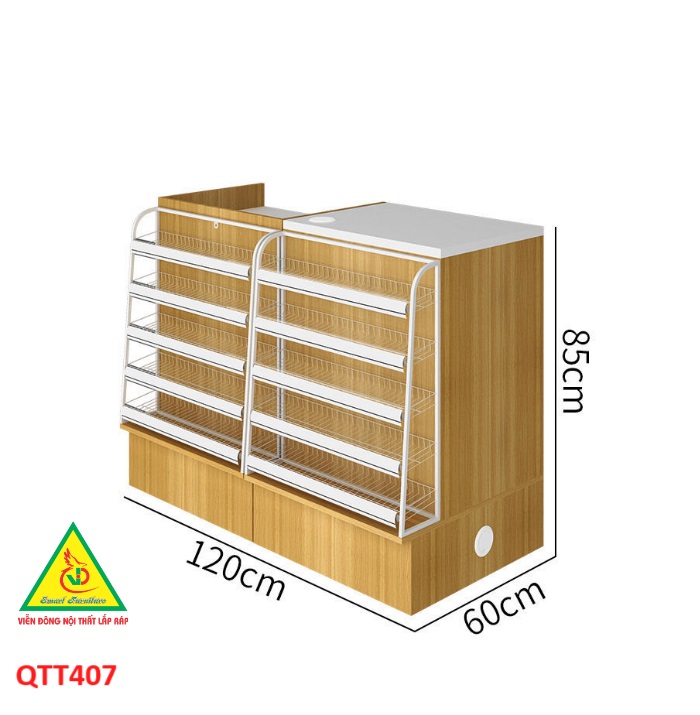 Bàn tính tiền siêu thị , Bàn thu ngân thiết kế tiện lợi QTT407 - Nội thất lắp ráp Viễn Đông Adv
