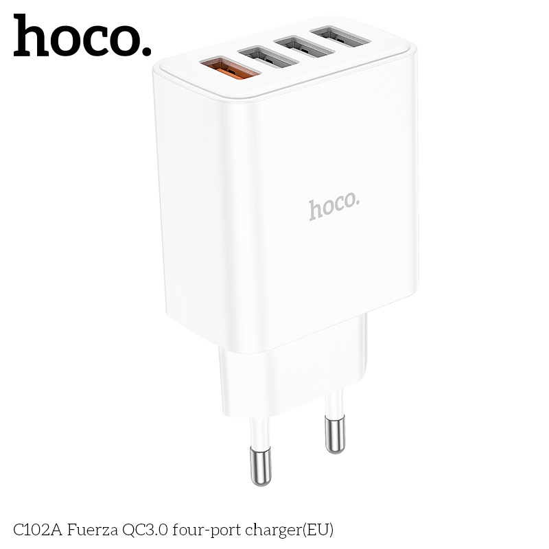 Củ sạc nhanh 4 cổng USB, cốc sạc điện thoại sạc nhanh QC3.0 28.5W C102A - Hàng chính hãng