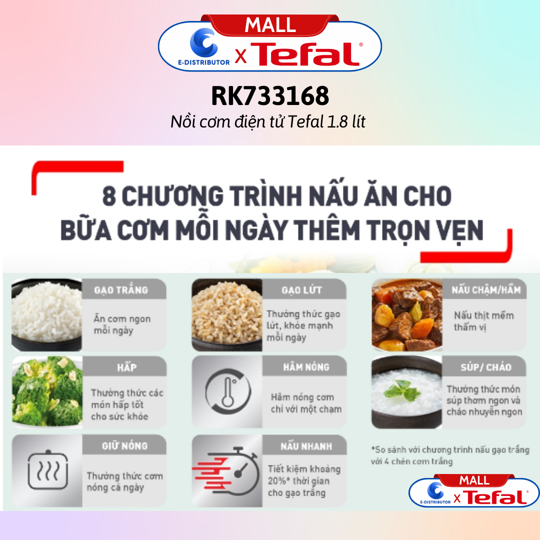 Nồi cơm điện tử Tefal 1.8 lít RK733168 - Hàng Chính Hãng