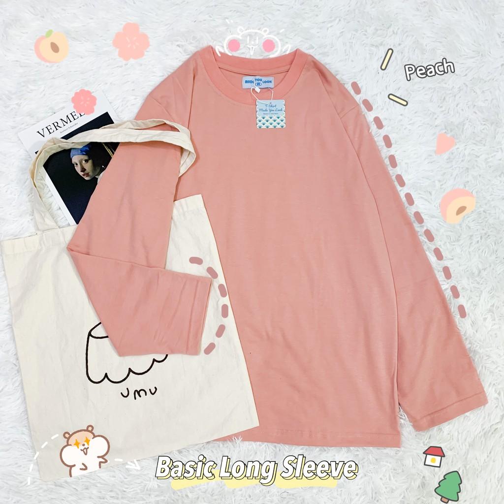 Áo Thun Trơn Tay Dài Unisex Màu Hồng Cam Form Rộng