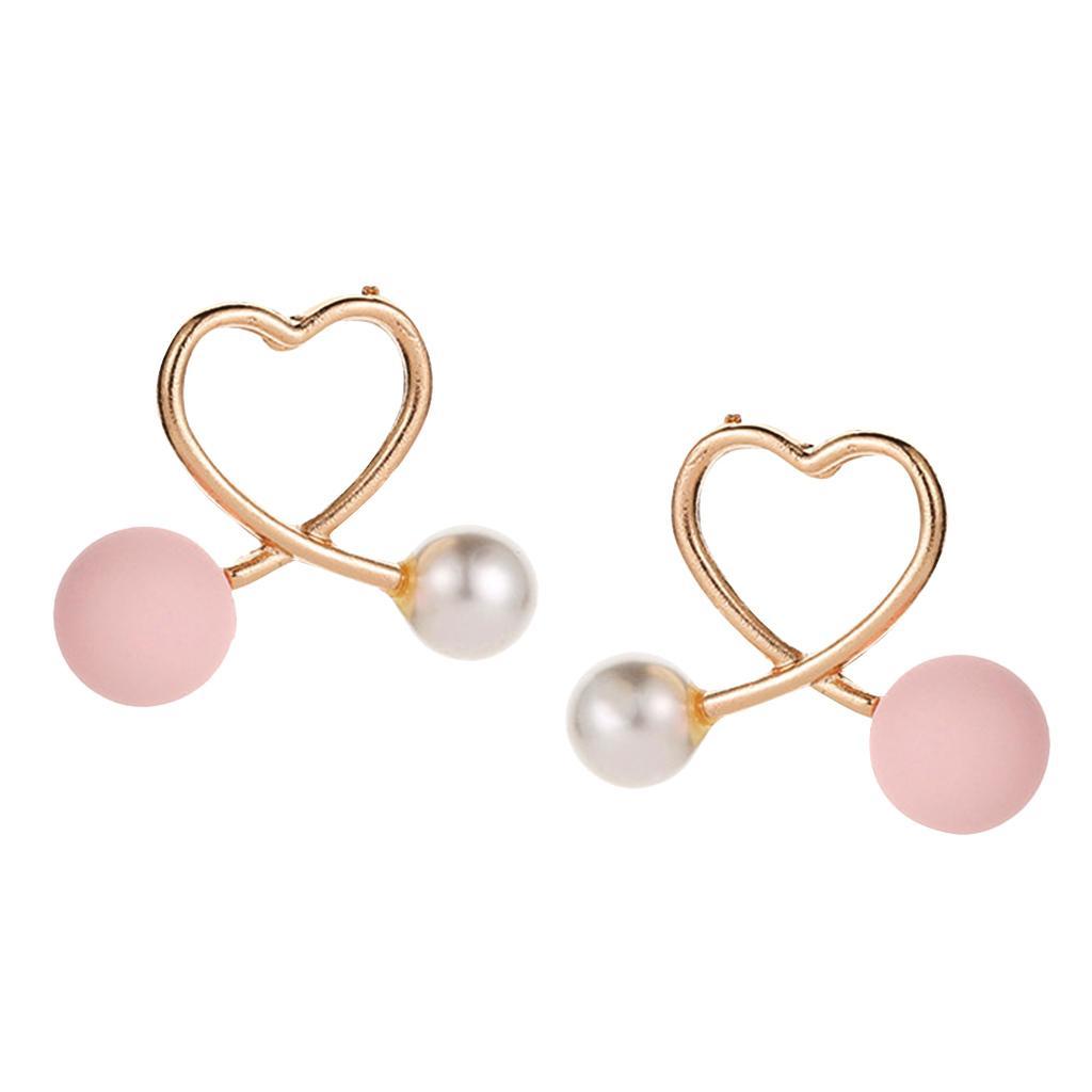 Cross Peach Heart Faux Pearl Sweet Style Stud Earrings Women Jewelry Gold
