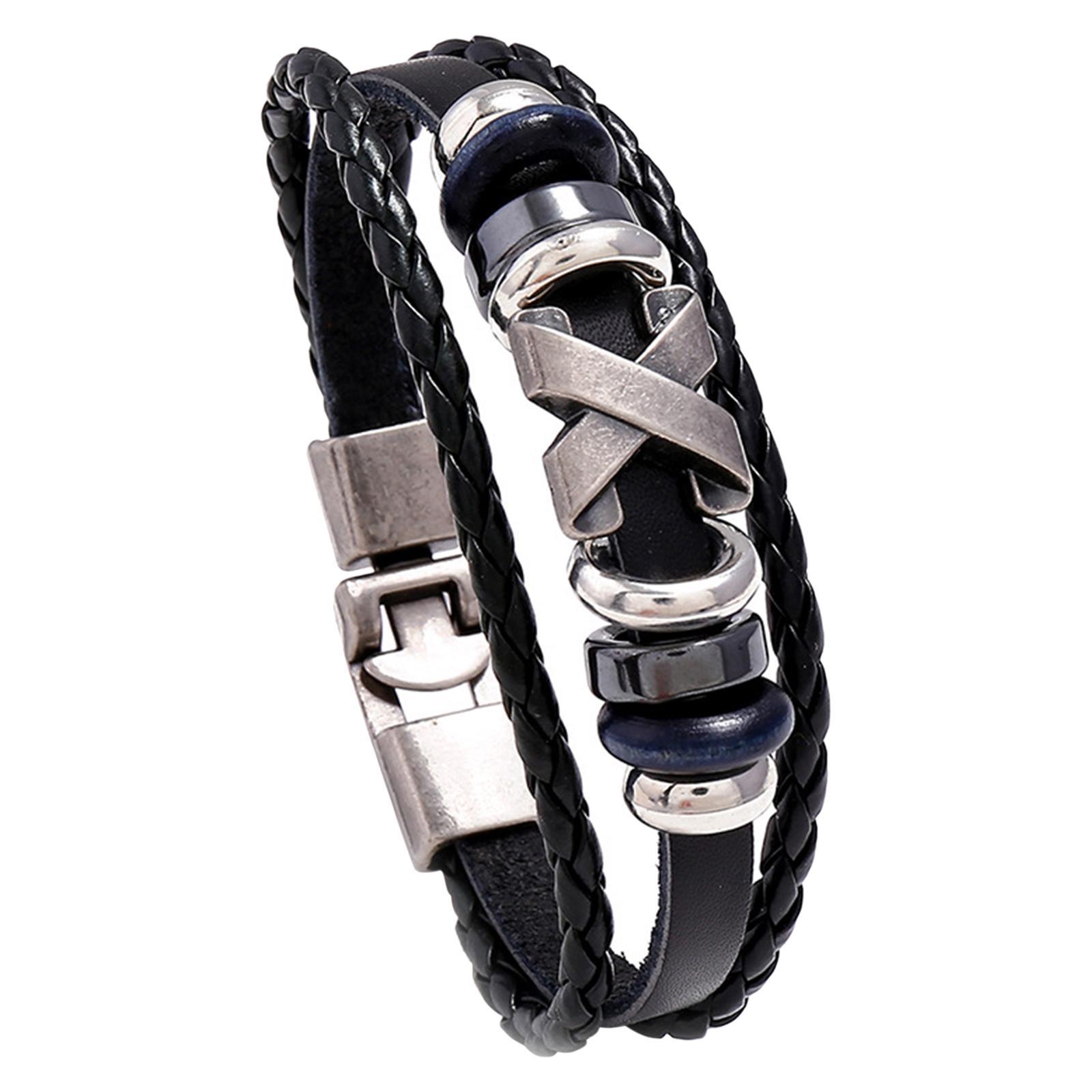 Fashion Braided Leather Bracelet Bangles Rope Multilayered Men Women