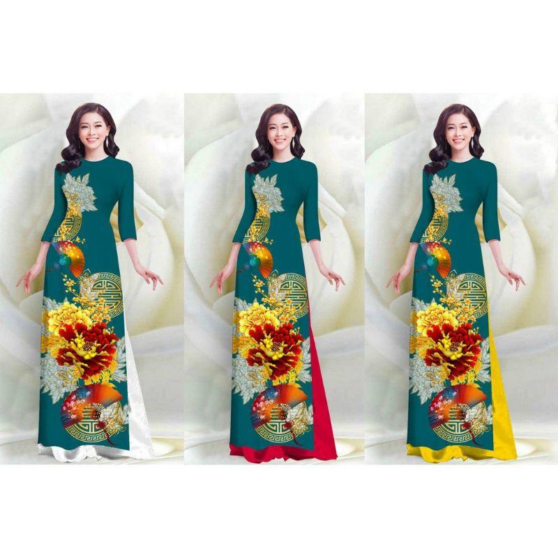 SÉT ÁO DÀI LỤA HỌA TIẾT HOA MẪU ĐƠN 4D VN