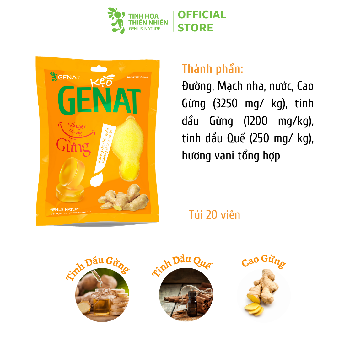 Kẹo Gừng Genat (20 viên) - Genat - Tinh Hoa Thiên Nhiên