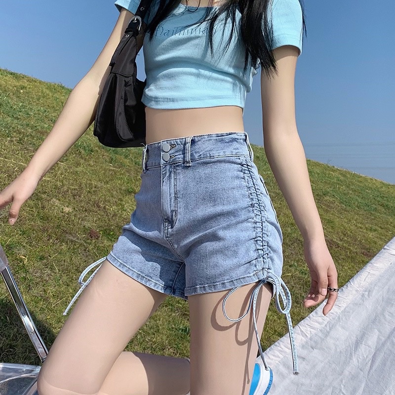 Quần shorts Jeans nữ kiểu rút dây 2 bên đùi cá tính