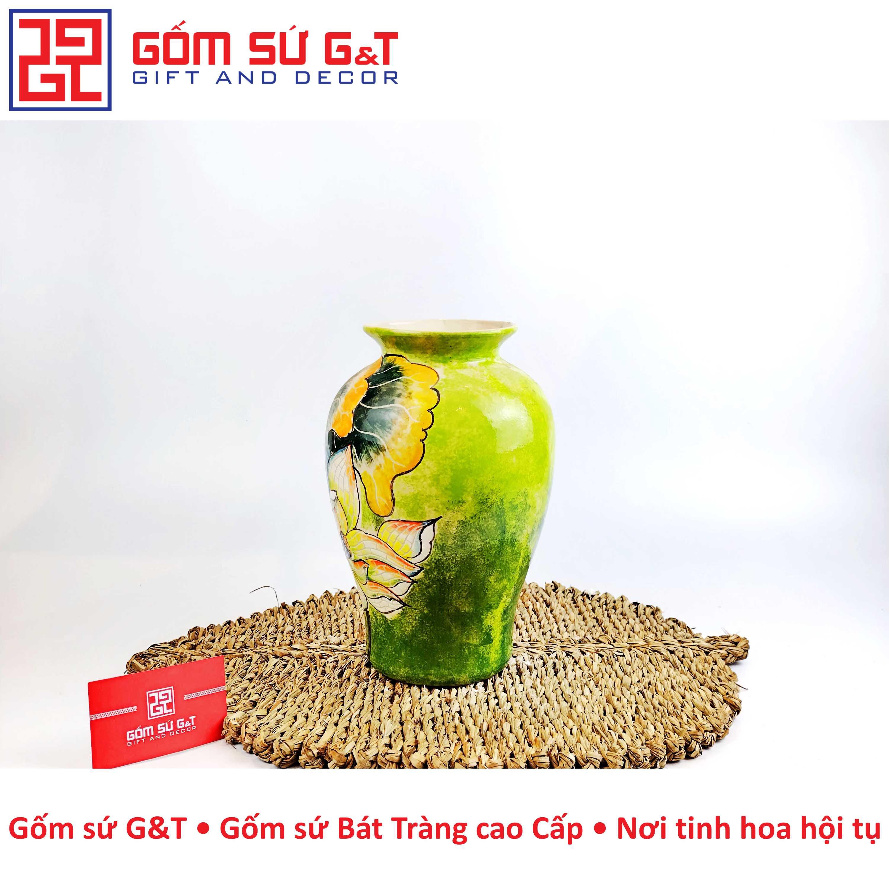 Lọ hoa dáng vò vẽ bạch liên Gốm Sứ G&amp;T