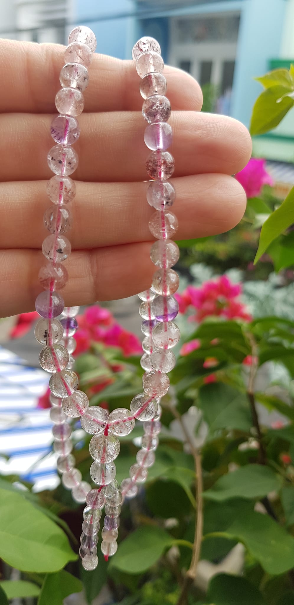 Vòng chuỗi đeo cổ Đá Super Seven tự nhiên kiểu đẹp quá Hạt 6mm lên kiểu đeo rất xinh trẻ xinh đẹp màu tím trắng bóng đẹp sang Nữ đeo may mắn phối đồ lên rất là đẹp ạ