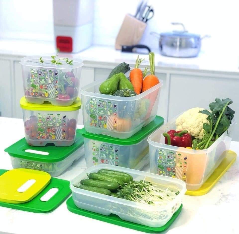 Bộ hộp trữ mát có nút hô hấp Ventsmart 7 Tupperware trữ mát thông minh làm từ nhựa nguyên sinh an toàn - Hàng chính hãng