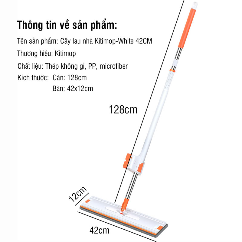 Cây lau nhà tự vắt thông minh không cần thùng, chổi lau nhà 360 độ Kitimop-WHITE