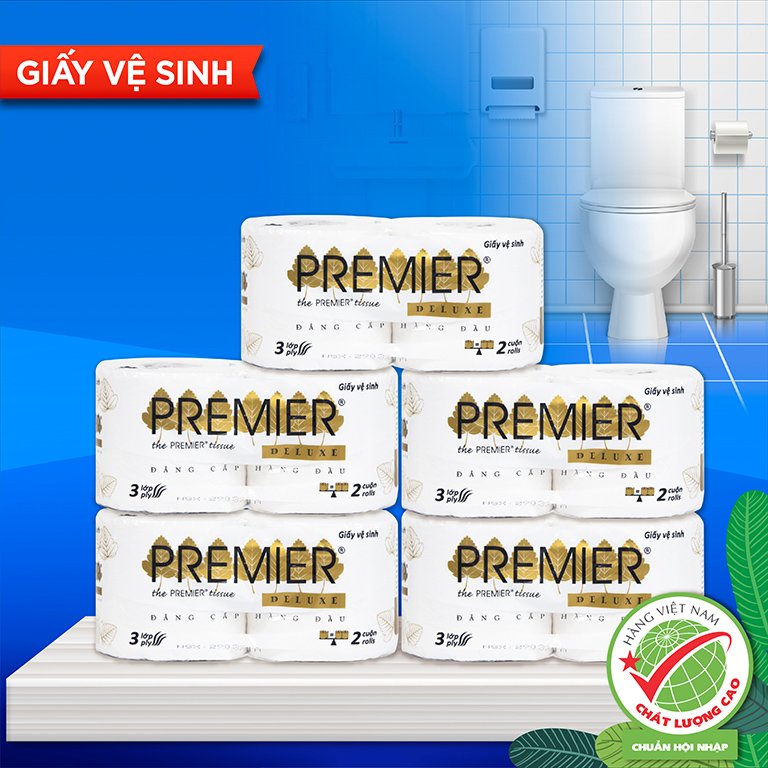 [MUA 1 TẶNG 1] Giấy vệ sinh cao cấp Premier Deluxe có lõi, 3 lớp 100% bột giấy nguyên sinh, không chất tẩy lốc 10 cuộn