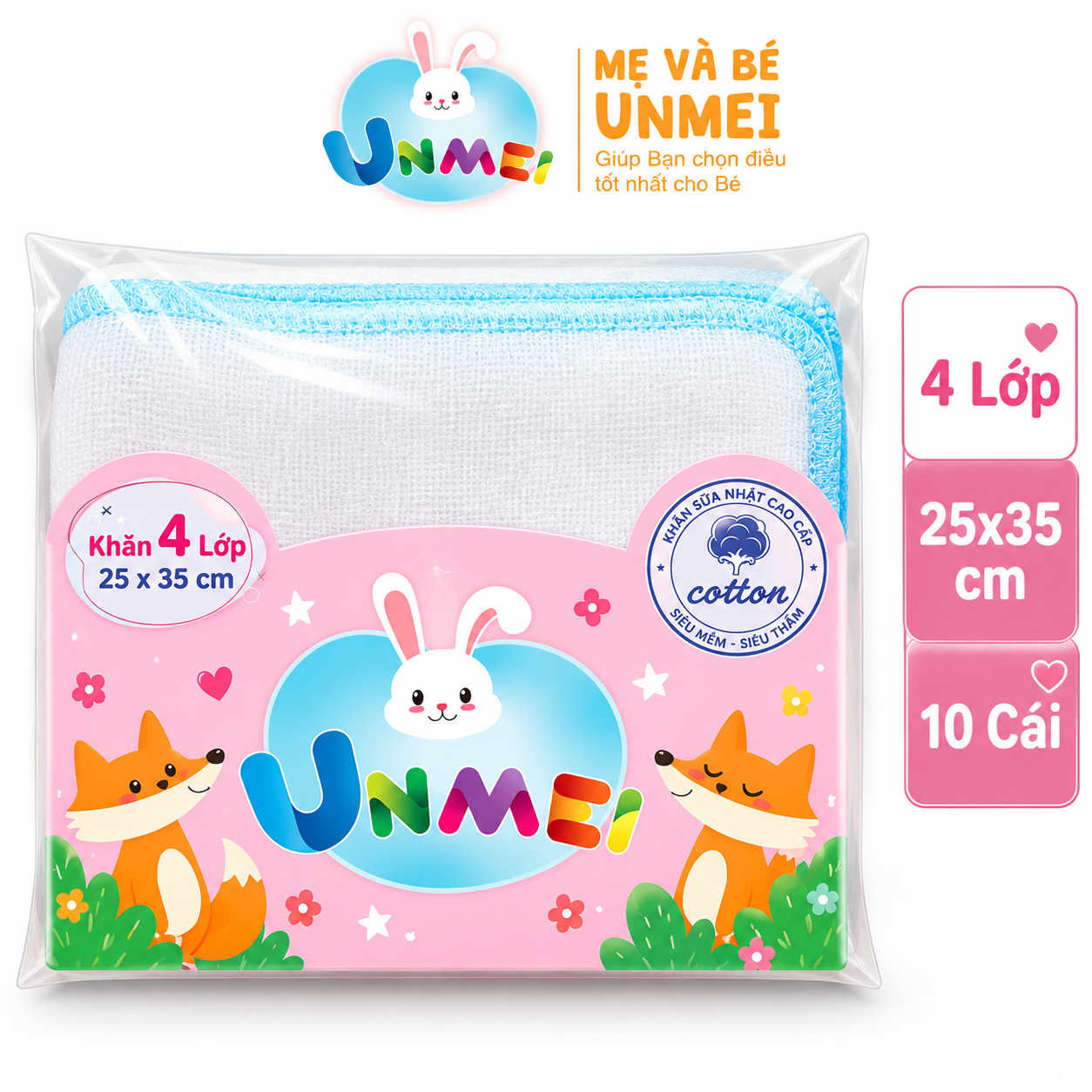 Bịch 10 Chiếc Khăn Xô, Khăn sữa 4 Lớp xuất Nhật Unmei 100 cotton 25x35cm