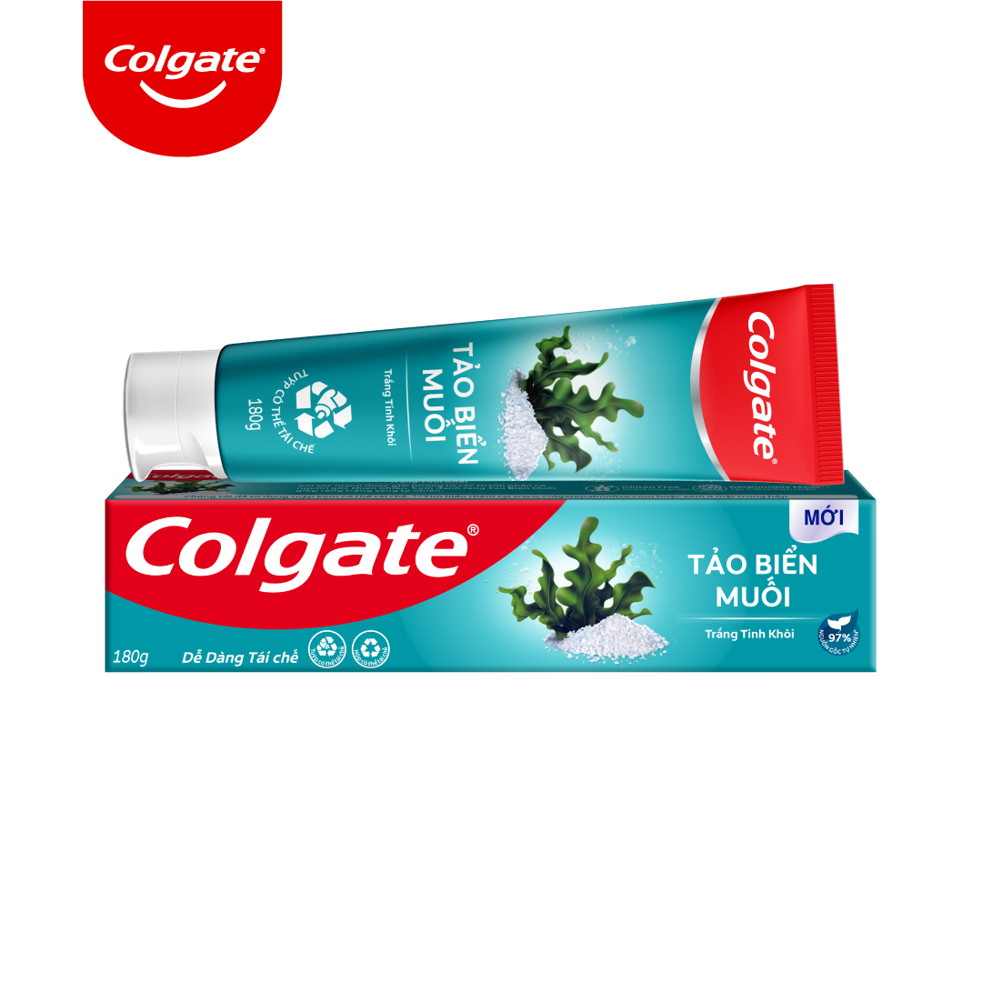 Bộ 3 Kem đánh răng Colgate thiên nhiên làm trắng từ Tảo biển và muối tinh khiết 180g/tuýp