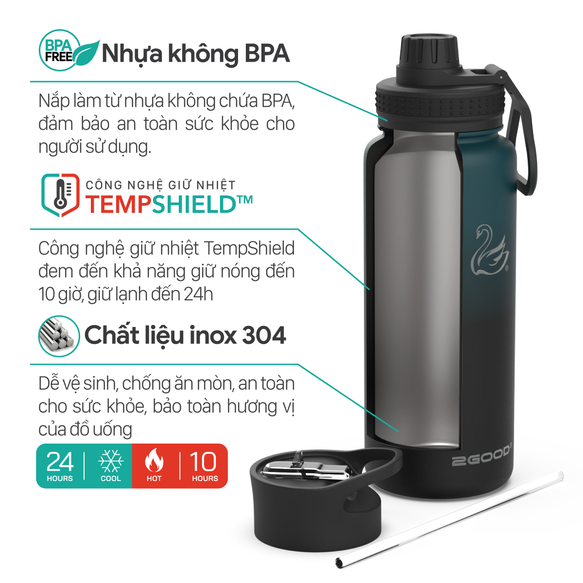 Bình Giữ Nhiệt 2GOOD FLASK WM-02 Combo 2 năp (946ml