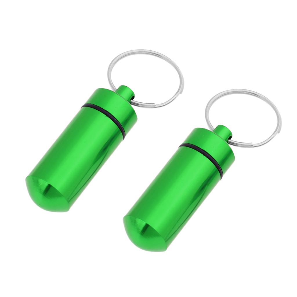 2Pcs Waterproof Aluminum Pill Box Case Bottle Cache Drug Holder Keychain