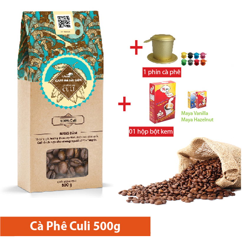 Combo: Cà phê hạt rang Culi 500g + bột kem pha cà phê 170g + phin cà phê cao cấp