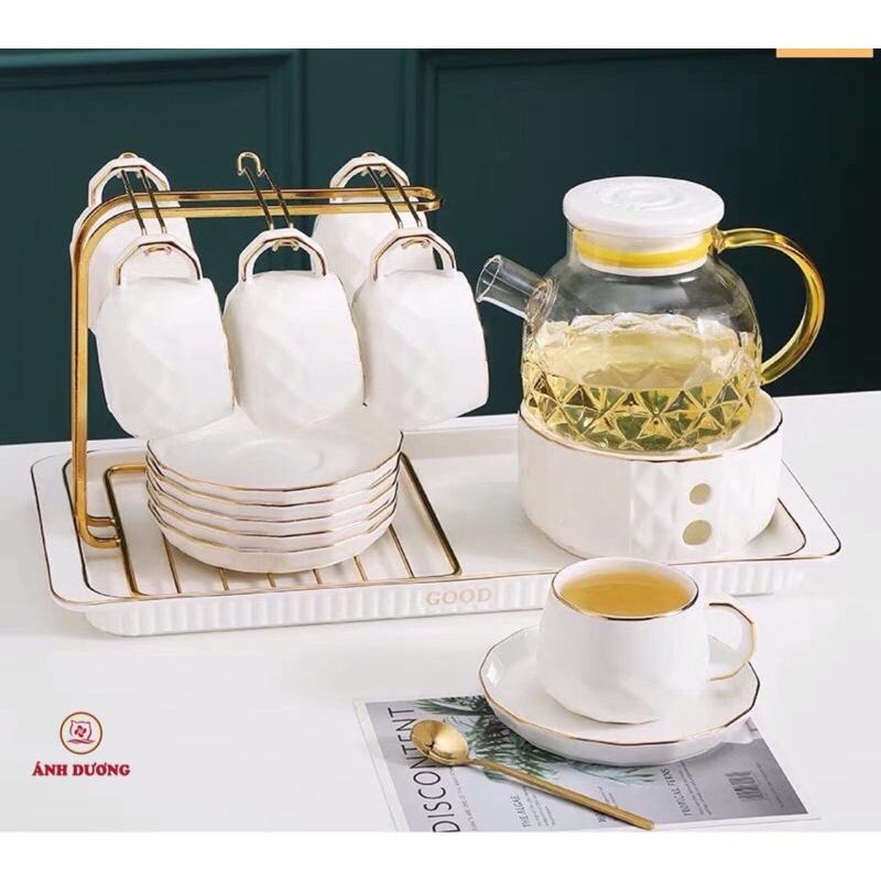 BỘ 1 BÌNH 6 CỐC LY THỦY TINH CHỊU NHIỆT PHA TRÀ NƯỚC LỌC DETOX SANG TRỌNG CAO CẤP VÀNG