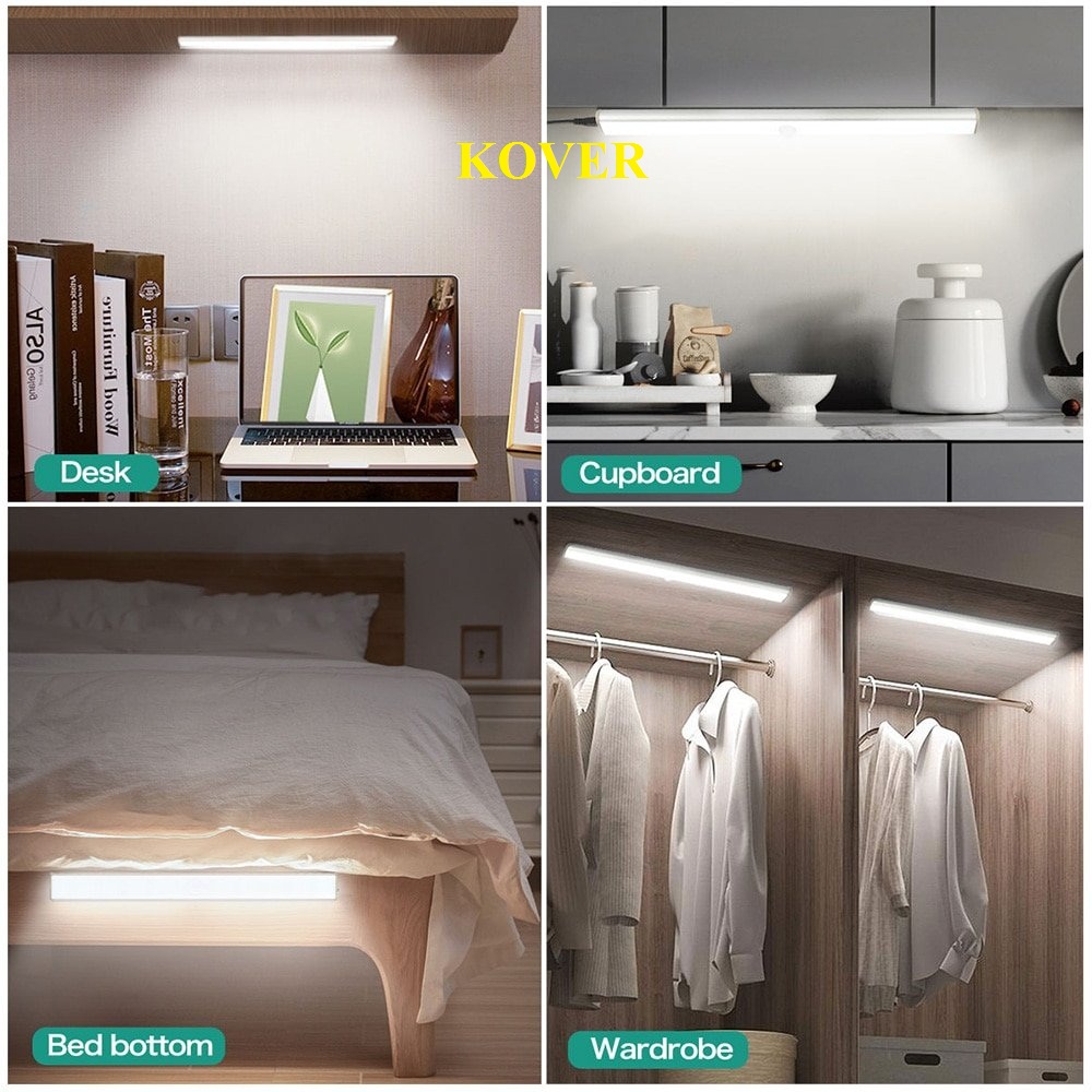 Đèn ngủ cảm ứng, đèn cảm biến KOVER gắn giường, cầu thang, toilet, tủ đồ, tự động bật/tắt ánh sáng ban đêm, sạc bằng USB tiện dụng
