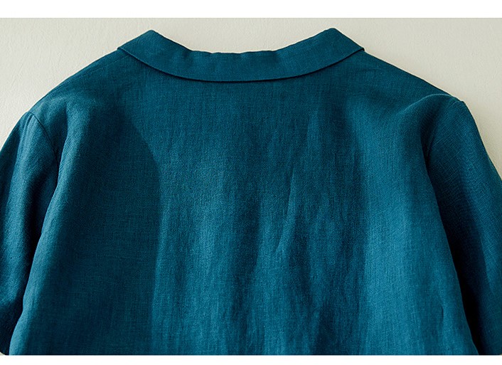 Đầm suông linen cổ sơ mi form rộng màu xanh cổ vịt trẻ trung nữ tính, thời trang phong cách Hàn- Đũi Việt