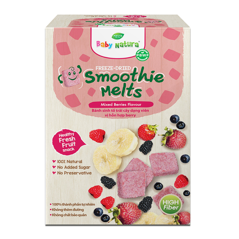 [CHÍNH HÃNG] - BABY NATURA FREEZE-DRIED SMOOTHIE MELTS BERRIES FLAVOUR - Bánh ăn dặm sinh tố dạng viên vị trai cây và quả mọng cho bé từ 8 tháng tuổi trở lên