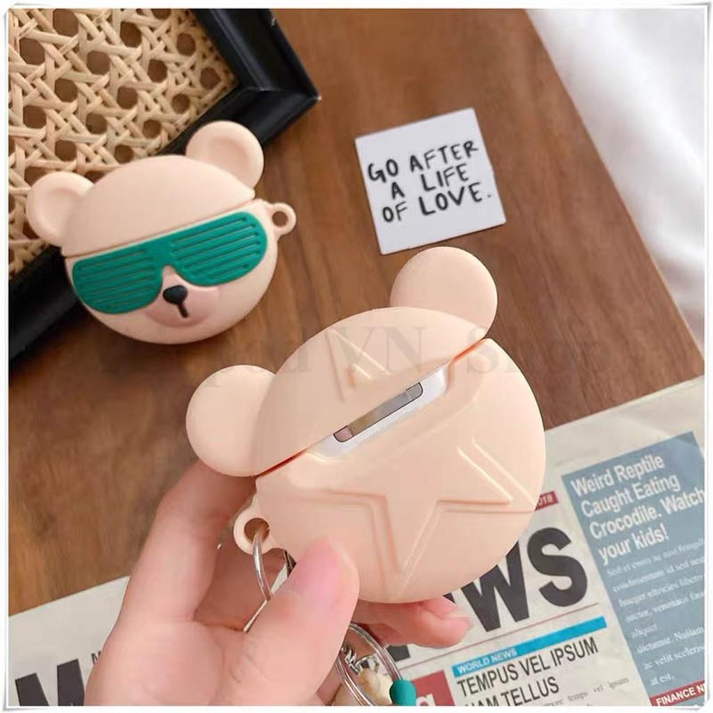 Bao Case Ốp dành cho Airpods 1,2, Airpods pro gấu đeo kính kèm móc gấu cao cấp