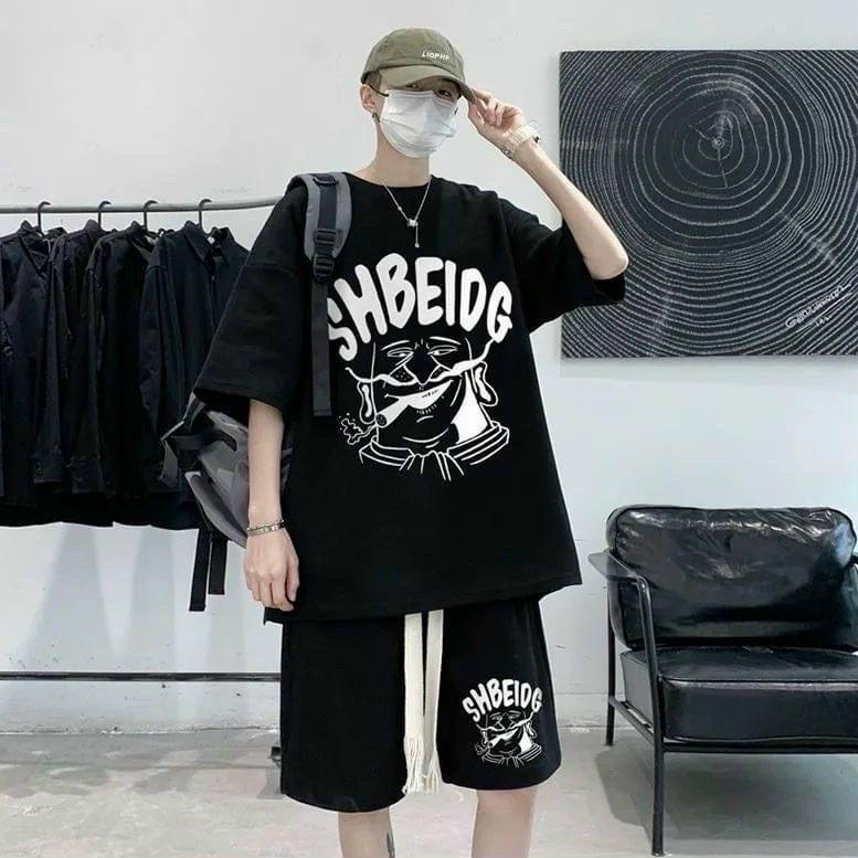 Bộ đồ nam mặc hè mẫu mới 2023 thiết kế in chữ SHB.EIDG 2 màu đen trắng cực đẹp, mặc mát thích hợp mùa hè