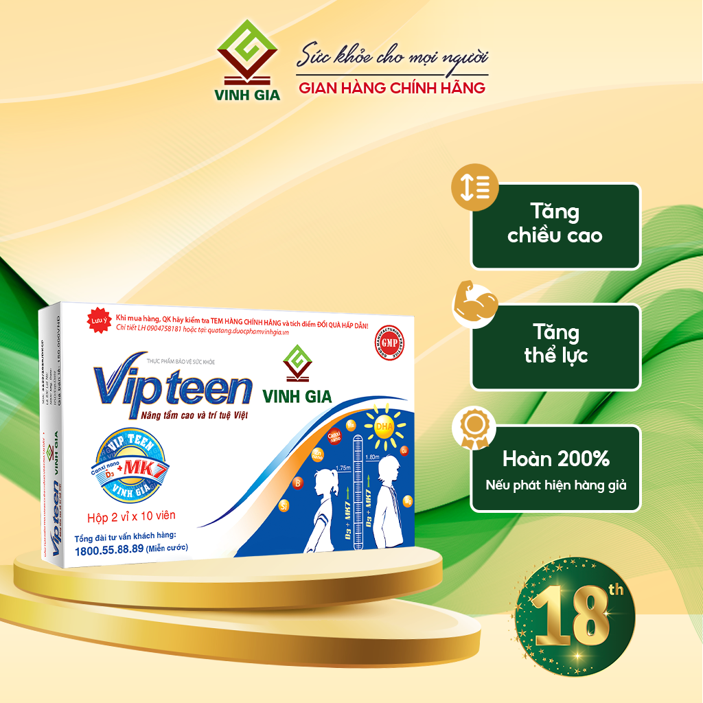 Viên Uống Hỗ Trợ Phát Triển Chiều Cao VIPTEEN VINH GIA Cho Trẻ 9 -18 tuổi
