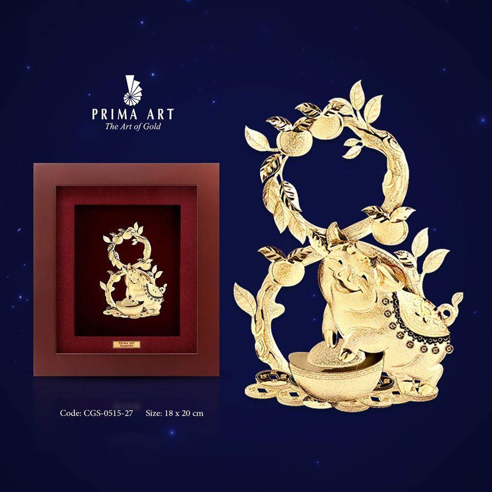 Tranh Vàng 24K PRIMA ART - Heo thịnh vượng - Kích Thước 18 x 20 cm - CGS-0515-27