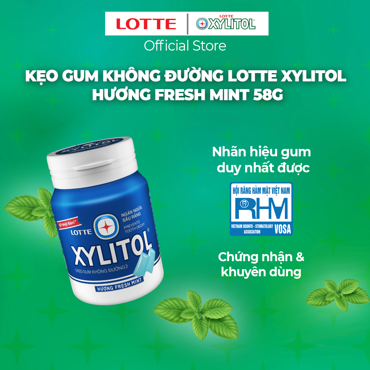 Combo 6 Kẹo Gum không đường Lotte Xylitol - Hương Fresh Mint 55.1 g