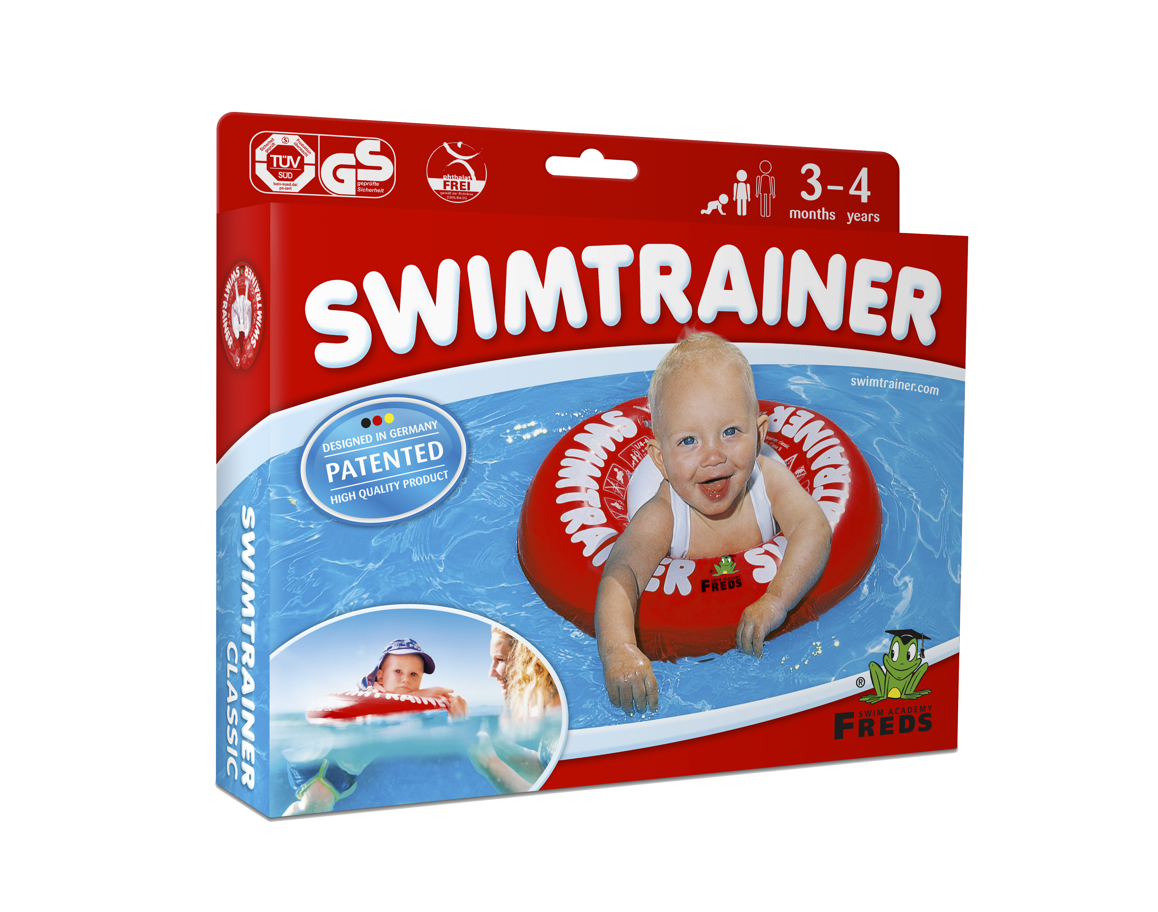 Phao Tập Bơi Chính Hãng SWIMTRAINER Đỡ Lưng Chống Lật Cho Bé Từ 3 Tháng Đến 4 Tuổi màu ĐỎ