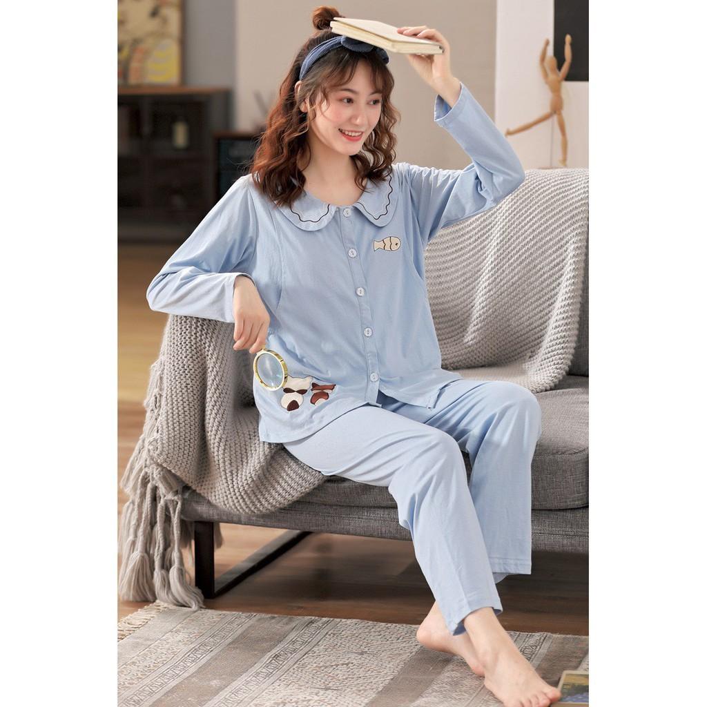 Bộ đồ bầu sau sinh mặc nhà Hàn Quốc, Bộ bầu chất cotton hình cá, thoáng mát, tiện cho mẹ ty, size to