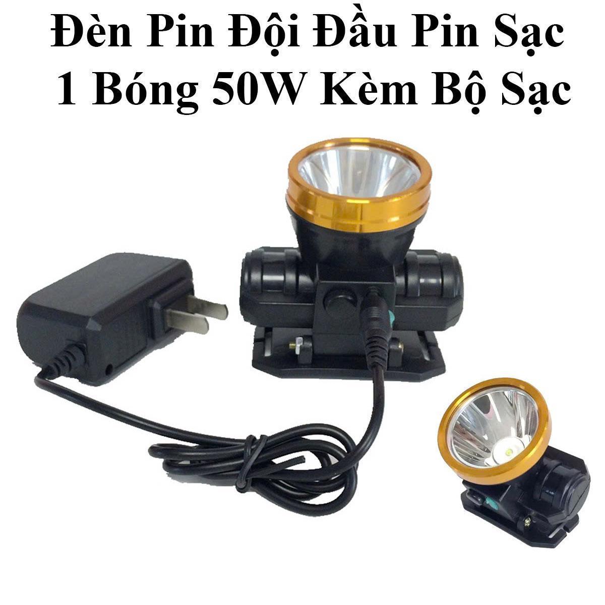 Đèn Pin Đội Đầu Pin Sạc 1 Bóng 50W Siêu Sáng Kèm Bộ Sạc Tiện Dụng