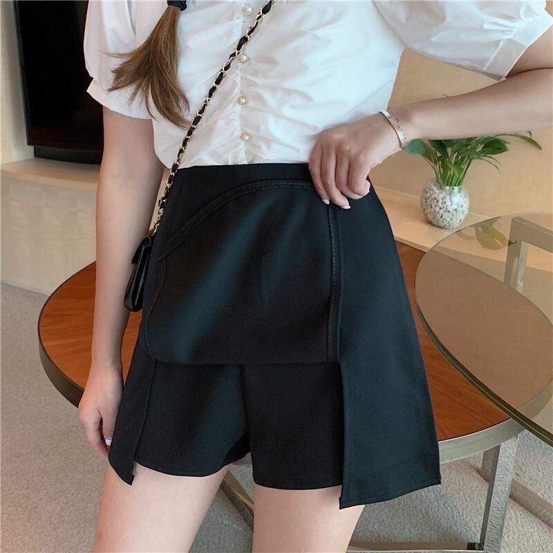 Chân váy ngắn lưng cao xẻ 2 bên vải tuyết mưa