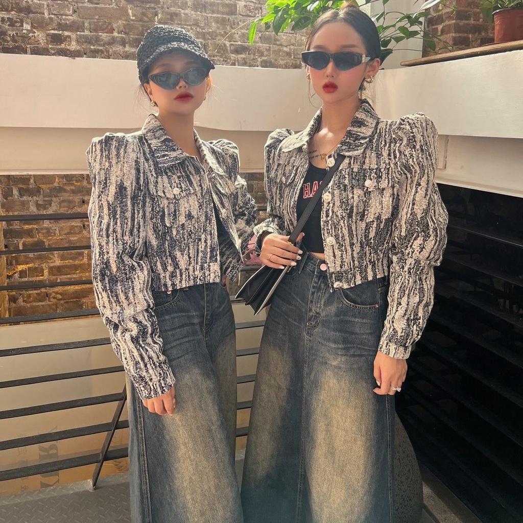 Hàng Mới Về Áo Khoác Denim Màu Nhuộm Phong Cách Harajuku Thời Trang Thu Đông 2022