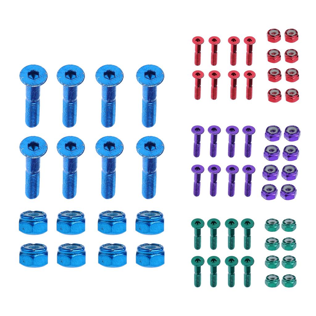 2x8pcs Replacement Skateboard Truck Hardware Set Longboard Screws Bolts Blue