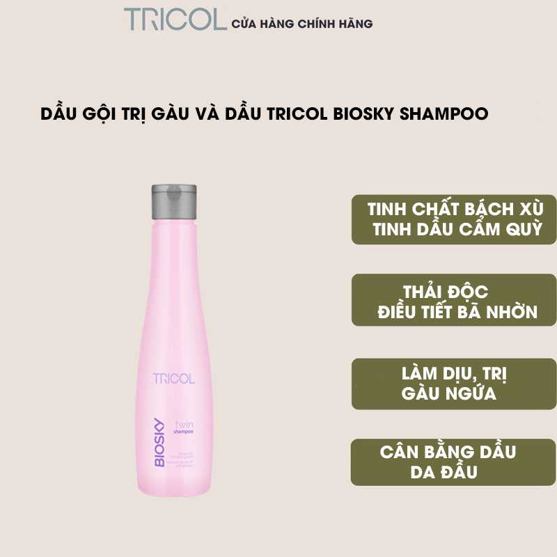 Dầu gội làm sạch gàu và cân bằng dầu cho tóc Italia Tricol Biosky Twin Shampoo