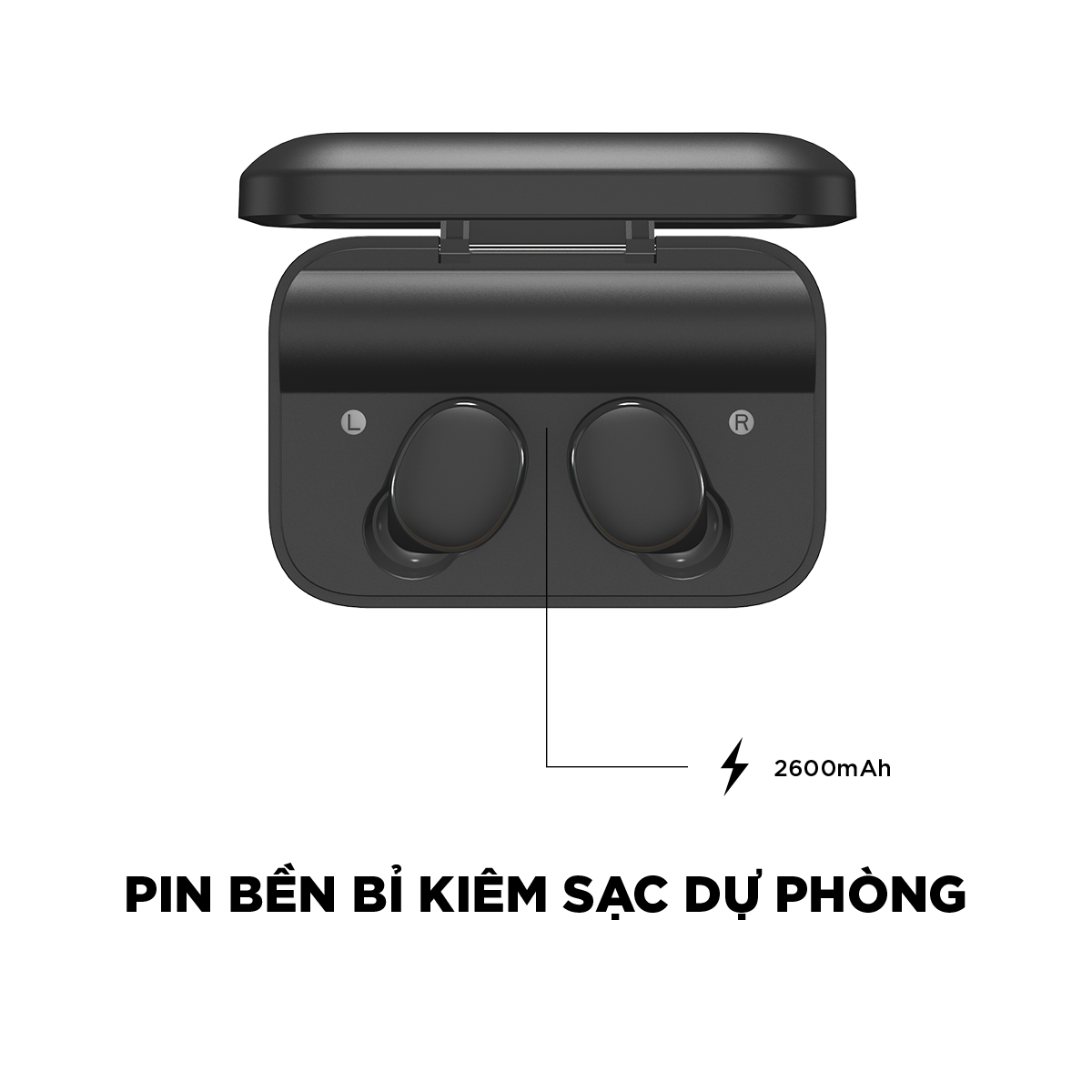 Tai nghe True Wireless Energizer UB2608 kèm hộp sạc di động chống thấm nước IPX4 -Hàng Chính Hãng
