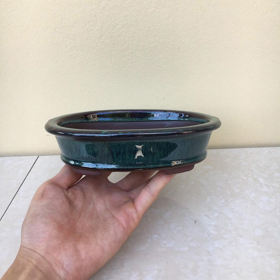 Chậu bonsai ovan mini men hỏa biến gốm Bát tràng 1 size BM-25