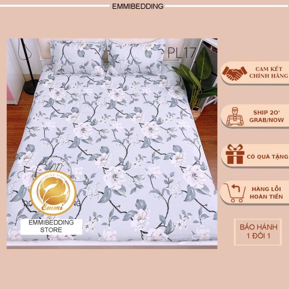 Bộ ga chun và 2 vỏ gối cotton poly - Mẫu hoa ghi siêu đẹp