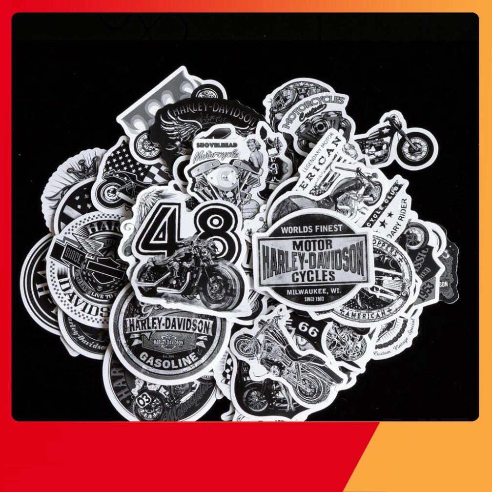 Bộ 50 sticker đen và trắng black white stickers HarrLey Daavidson tô điểm Vali Laptop Mũ bảo đảm xe gắn máy xe