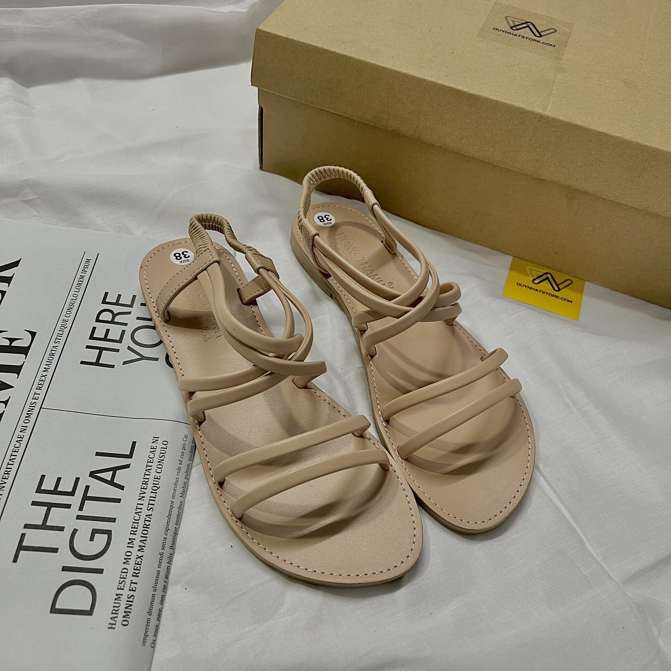 Giày Sandal Nữ Quai Ngang Đế Bệt Màu Kem Vàng Đen Dây Mảnh Nhỏ Duy Nhật Store Học Sinh Đi Học Bền Uzzang Chiến Binh Thun