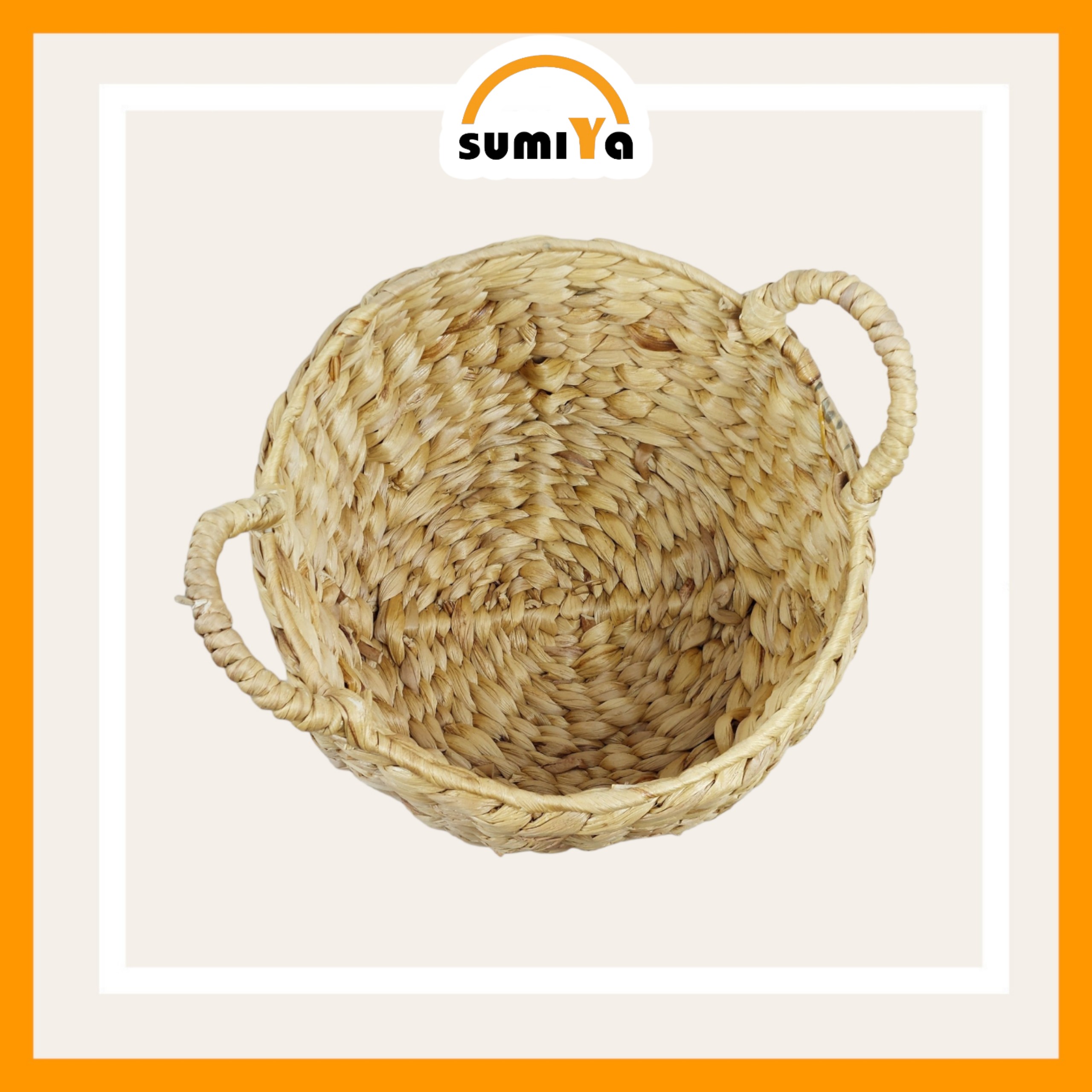 Giỏ lục bình tròn đan hạt gạo có quai, đựng dụng cụ quần áo