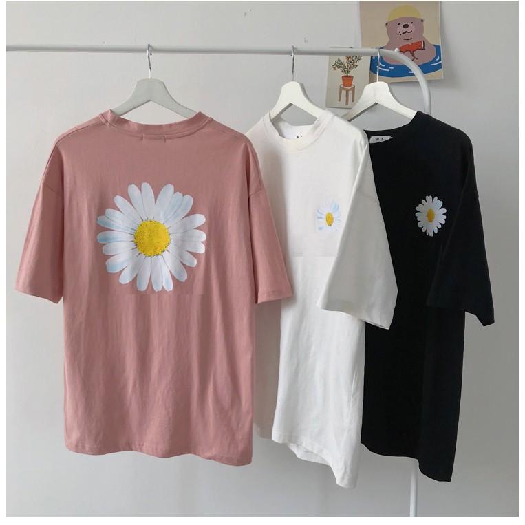 Áo Thun Tay Lỡ Unisex Hình Hoa Cúc Cực Đẹp, Chất Liệu Thun Cotton, hàng nhập Quảng Châu