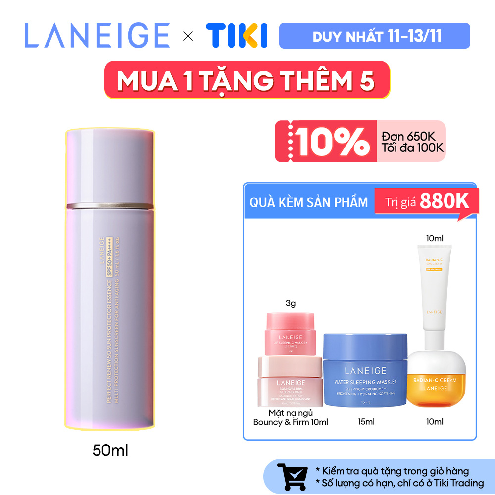 [New] Sữa dưỡng chống nắng Laneige Perfect Renew 5D Sun Protector Essence SPF50 PA+++ 50ml