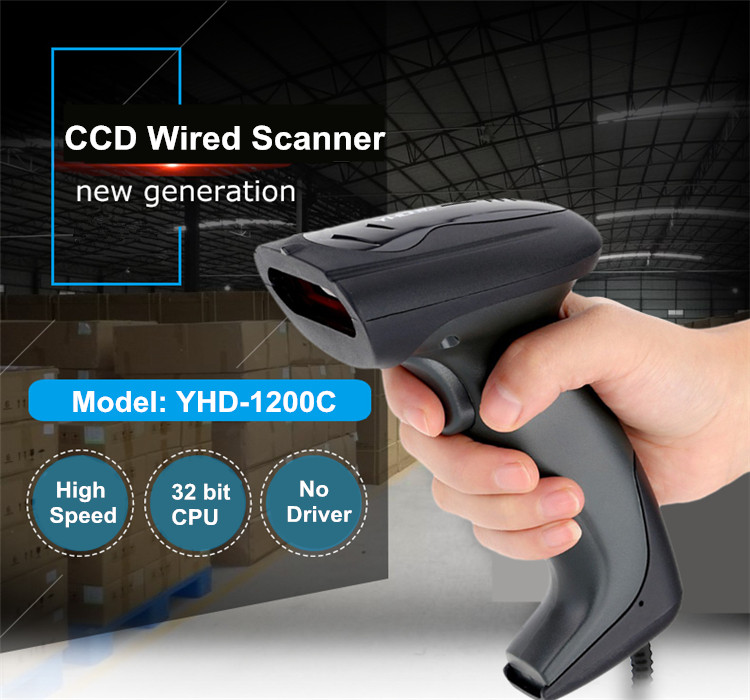 Máy quét mã vạch có dây YHD 1200C 1D đọc mã vạch Barcode dùng dây trực tiếp cắm cổng USB Máy tính, Laptop - Hàng Nhập Khẩu