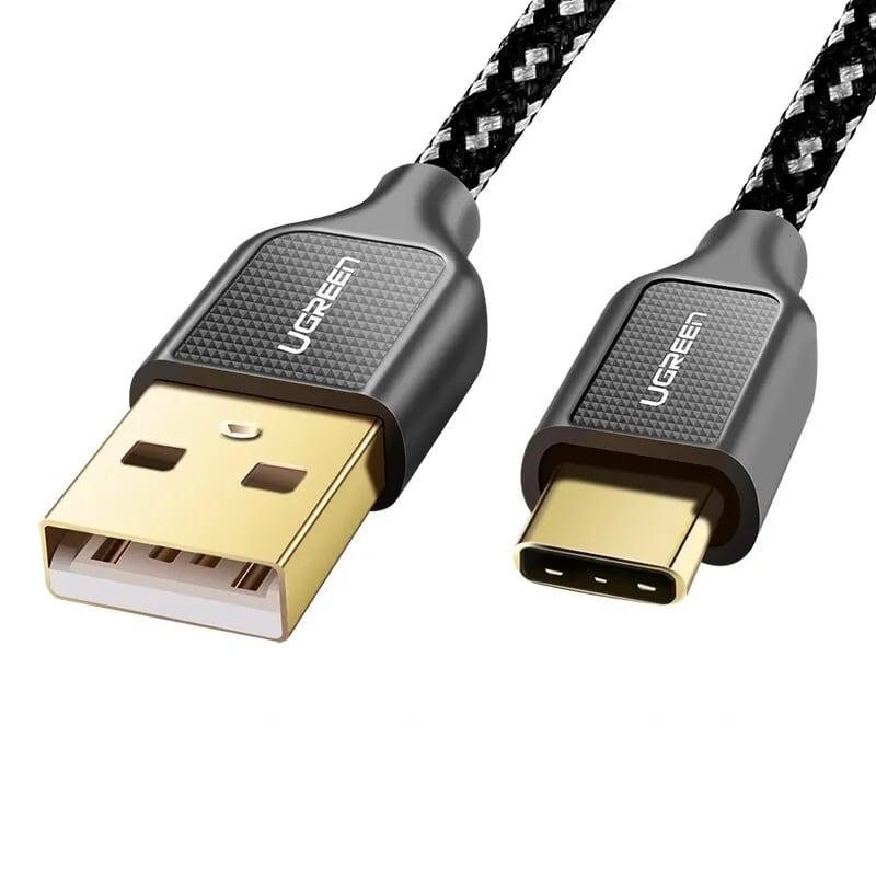 Ugreen UG50144US259TK 1.5M màu Đen Cáp sạc truyền dữ liệu USB 2.0 sang TYPE C vỏ bọc lưới đầu mạ vàng - HÀNG CHÍNH HÃNG